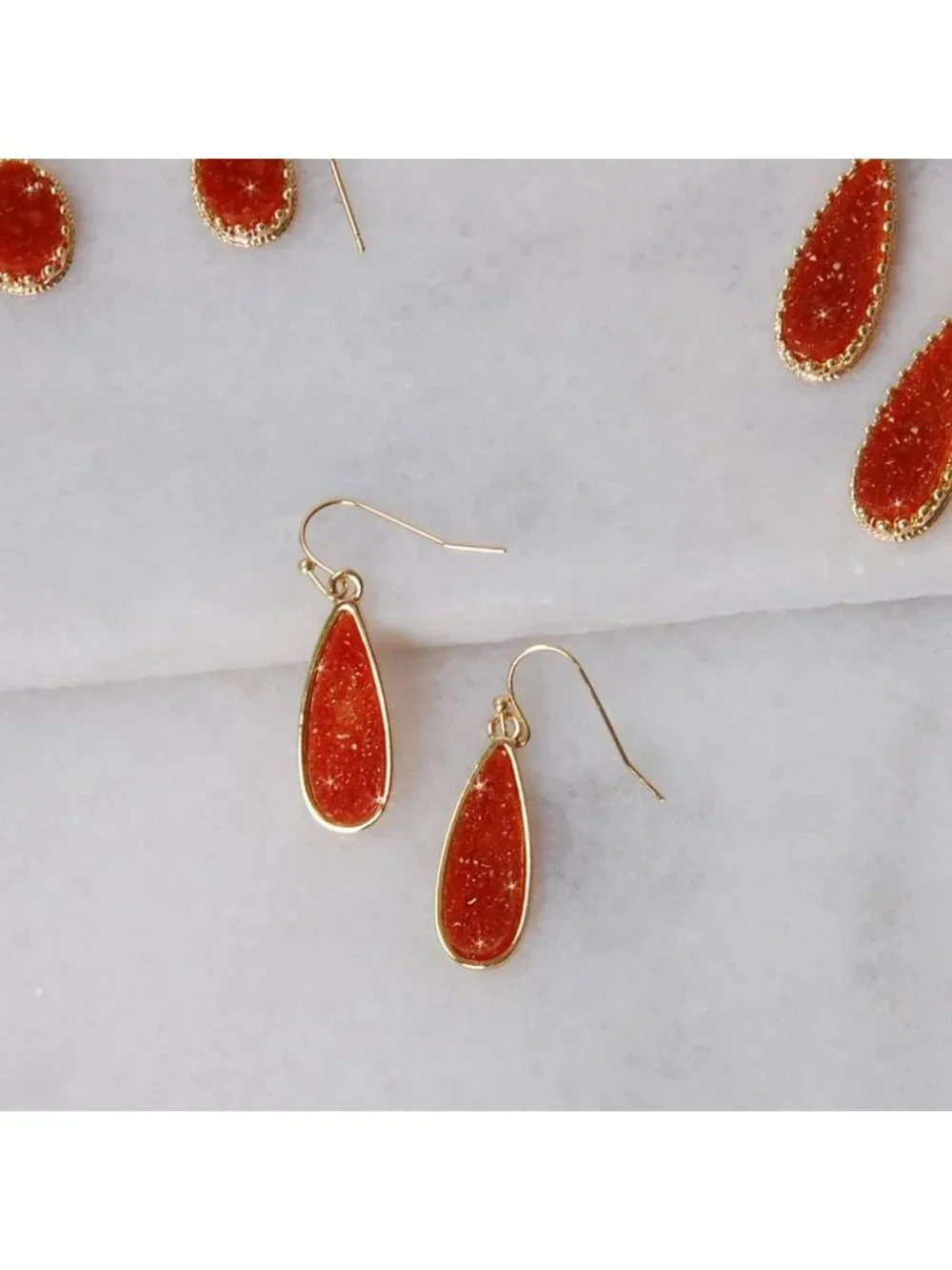 Sparkly Boho Teardrop Dangle Earrings with Simulated Druzy Stones for Women